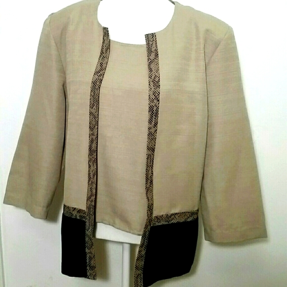 Sag Harbor Jackets & Blazers - Sag Harbor Tan Black Blazer Women’s Size 14 Snakeskin Trim Color Block Career